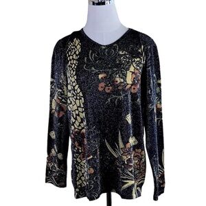Y2K Magic Scarf Top Womens XL Black Gold Metallic Stretch Beaded Sequins